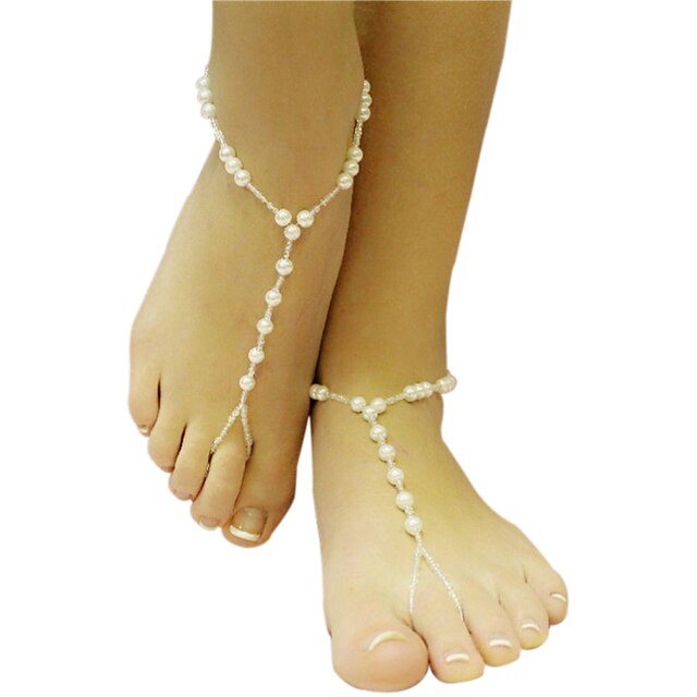  בגדי ריקוד נשים בנות סנדלי רגליים יחפות עיצוב מיוחד סגנון מינימליסטי אופנתי פנינה תכשיט לקרסול תכשיטים לבן עבור חתונה Party