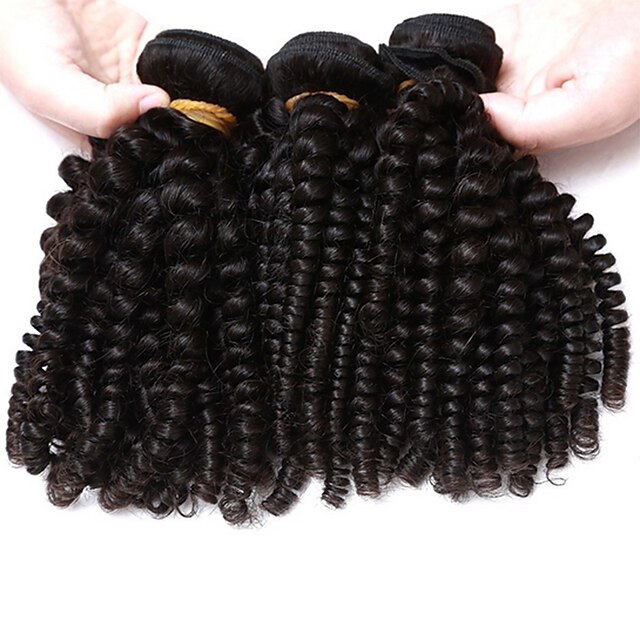  3 Bundler Hårvæver Brasiliansk hår Kinky Curly Krøllet væv Menneskehår Extensions Jomfruhår Menneskehår, Bølget / 10A / Kinky Krøller