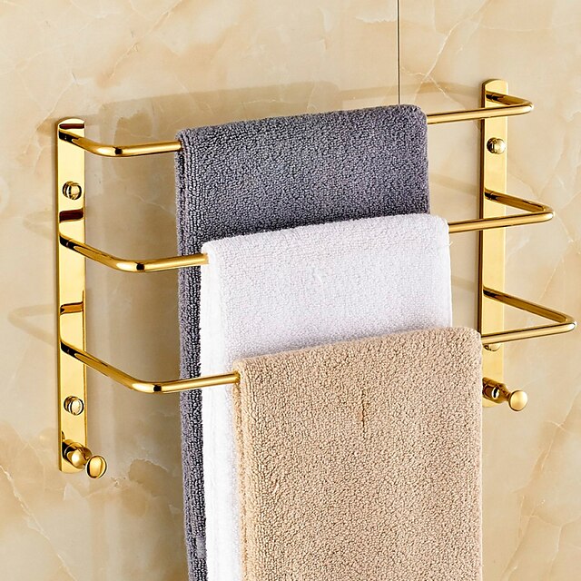  Towel Bar Contemporary Brass 1 pc - Hotel bath 3-towel bar