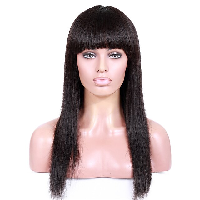  Human Hair Unprocessed Human Hair Machine Made U Part Glueless Full Lace Wig style Brazilian Hair Straight Yaki Wig 130% 150% 180% Density 8-26 inch with Baby Hair Natural Hairline African American