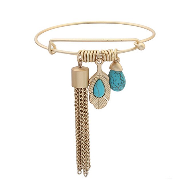  Breloque Charms Bracelet Bracelet Jonc Femme Turquoise Résine Turquoise Franges Européen Mode Pierres de naissance Bracelet Bijoux Doré pour Soirée Quotidien Décontracté