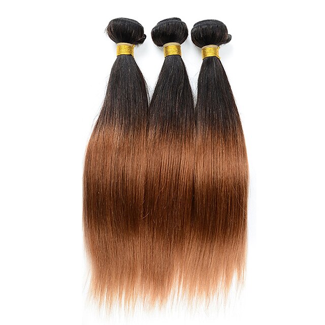  3 Bundles Peruvian Hair Straight 10A Virgin Human Hair Ombre Hair Weaves / Hair Bulk Human Hair Weaves Human Hair Extensions