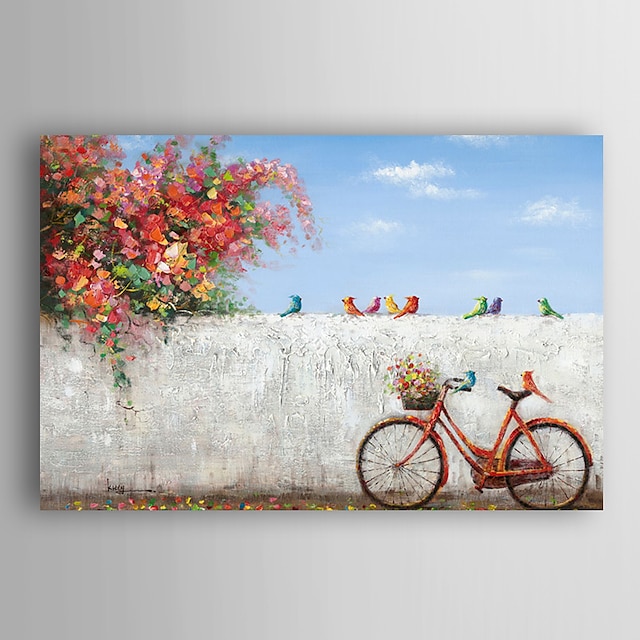 יד ציור שמן צייר נוף בפינת האופניים עם ציפור עם arts® קיר מסגרת 7 נמתחה