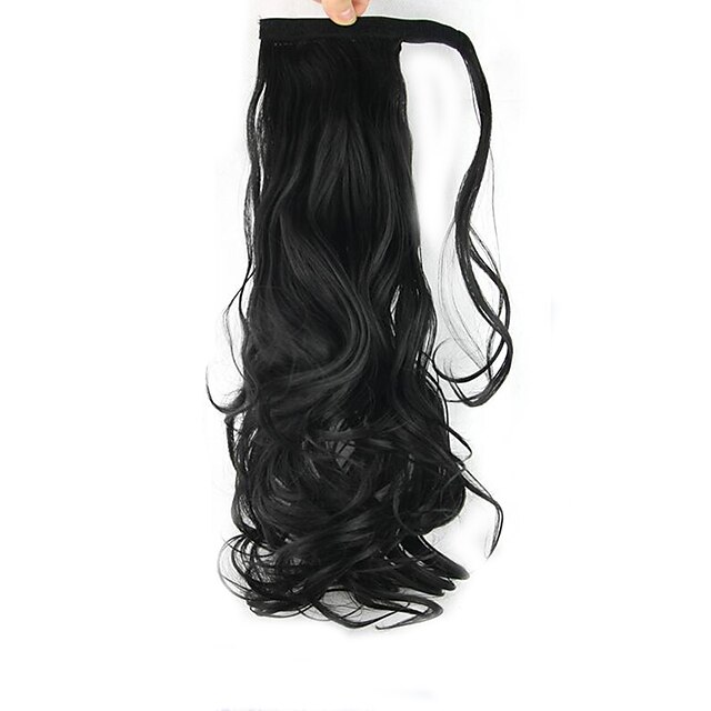  length black wig curls ponytail 60cm synthetic body wave high temperature wire color 1b