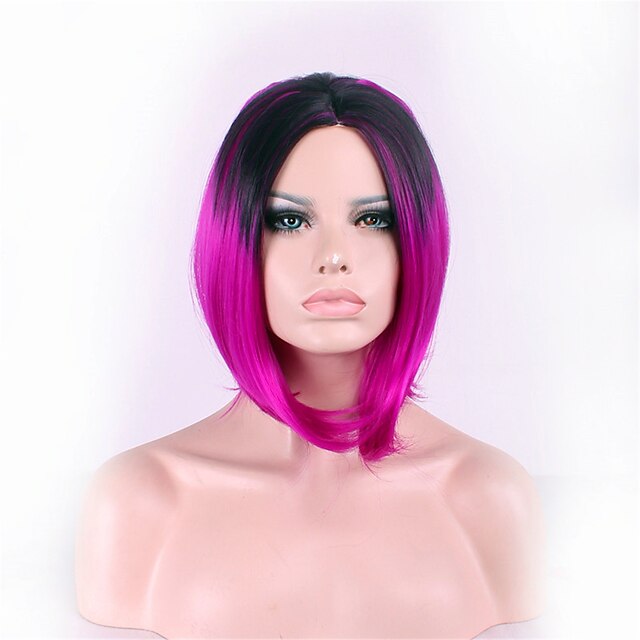  Synthetic Wig Straight kinky Straight kinky straight Straight Asymmetrical Wig Short Rainbow Synthetic Hair Women's Natural Hairline Red