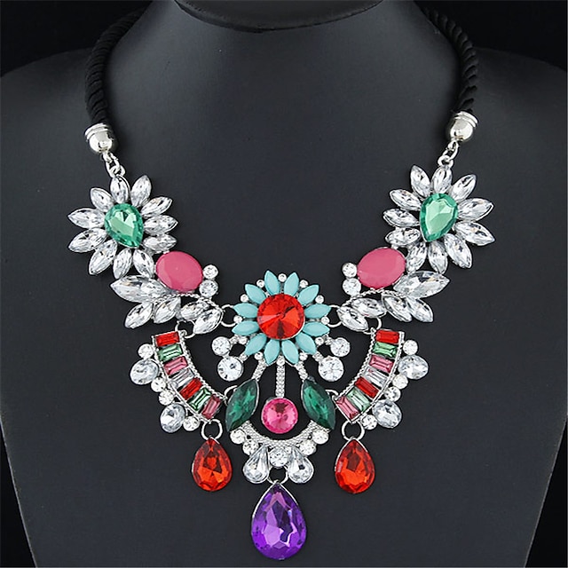  Women's Statement Necklace Pear Cut Ladies European Fashion African Synthetic Gemstones Alloy Red Green Rainbow Necklace Jewelry For Wedding Party Daily