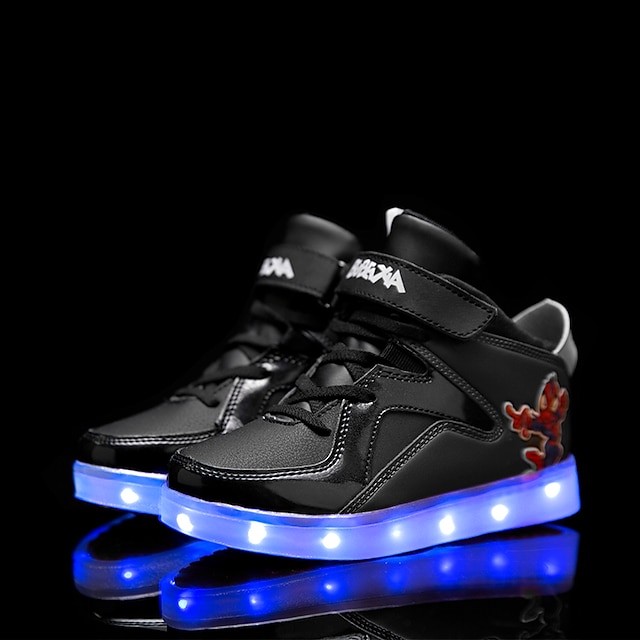  בנים יוניסקס נעליים דמוי עור אביב קיץ סתיו חורף נוחות נעלי ספורט שרוכים סקוטש LED עבור קזו'אל שחור לבן אדום כחול