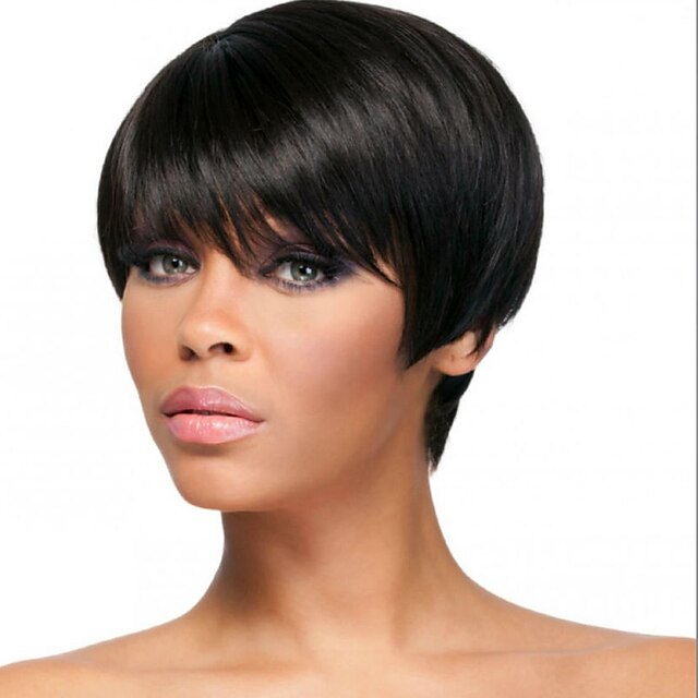  Synteettiset peruukit Suora Suora Peruukki Lyhyt Musta Synteettiset hiukset Naisten Musta
