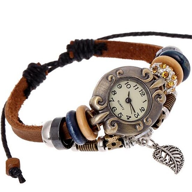  Mujer Reloj de Moda Reloj Pulsera Digital Piel Marrón Analógico Bohemio - Marrón