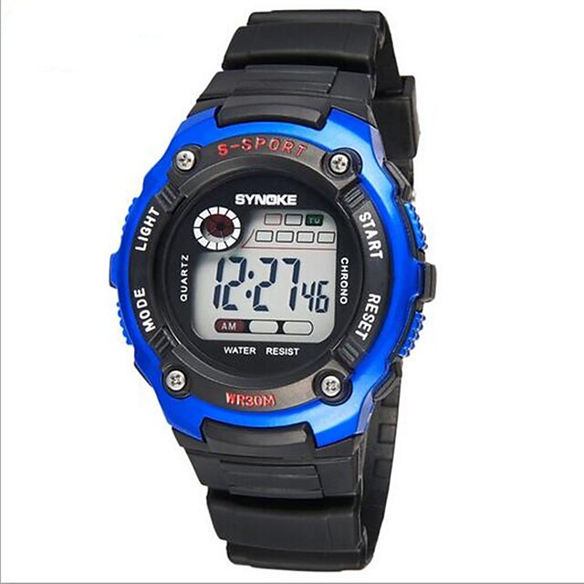  SYNOKE Kinder Sportuhr Armbanduhr digital Alarm Kalender Chronograph Wasserdicht LCD leuchtend Caucho Band Schwarz