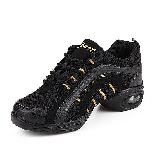  Women's Dance Sneakers Synthetic Sneaker Lace-up Low Heel Non Customizable Dance Shoes Black and Gold / White / Fuchsia / Indoor