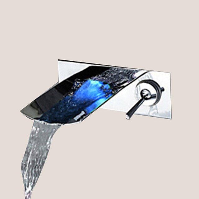  Bathroom Sink Faucet - Waterfall Chrome Wall Mounted Single Handle Two HolesBath Taps / Brass