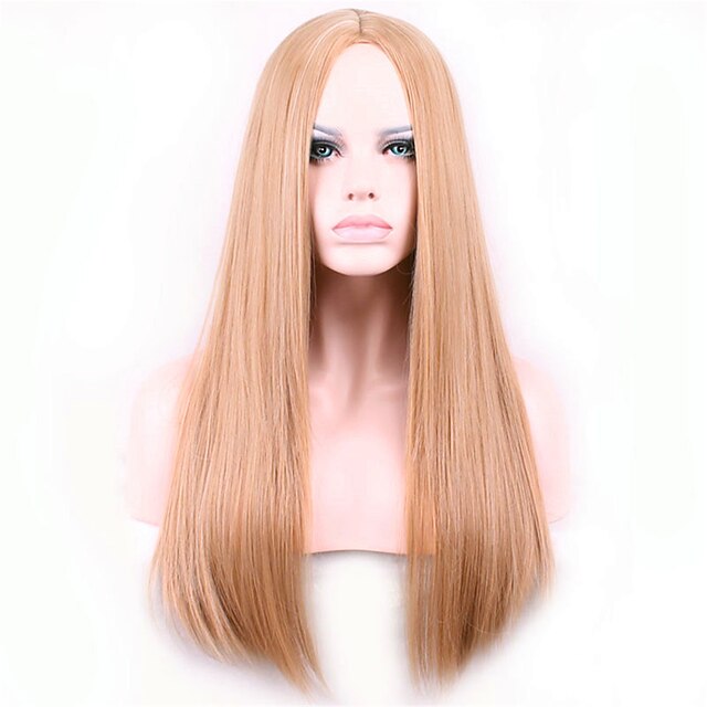  Perruque Synthétique Droit Coupe Asymétrique Perruque Long #27 Fraise blonde Cheveux Synthétiques Femme Ligne de Cheveux Naturelle Marron