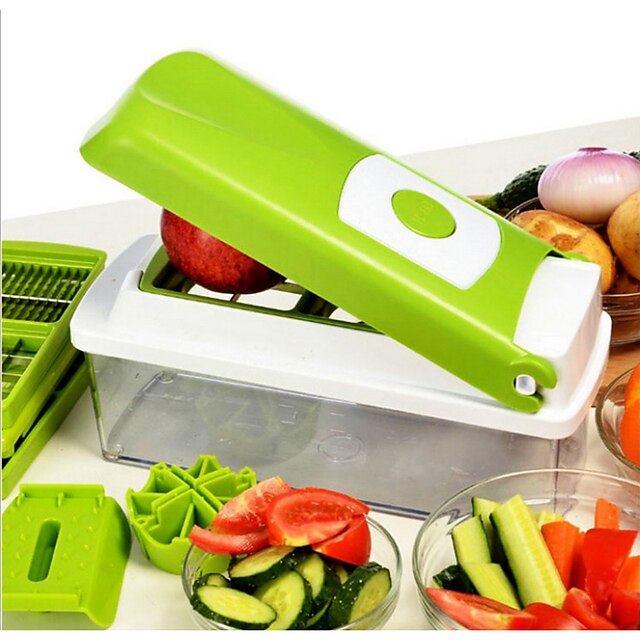  grönsakshackare dicerskivare skärmaskin manuell / grönsakspapper med 11 utbytbara blad - lovkitchen multifunktionell justerbar grönsak& frukthackare dicer med förvaringsbehållare