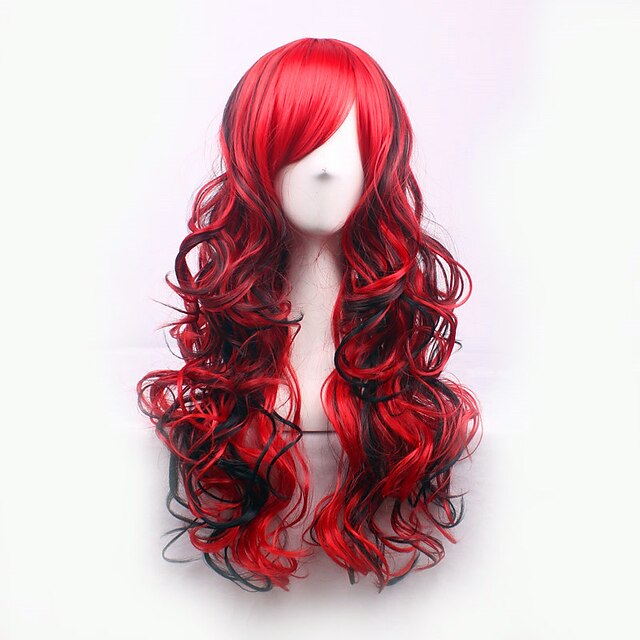  Synteettiset peruukit Kihara Syvät aallot Syvät aallot Epäsymmetrinen leikkaus Peruukki Pitkä Punainen Synteettiset hiukset Naisten Luonnollinen hiusviiva Punainen