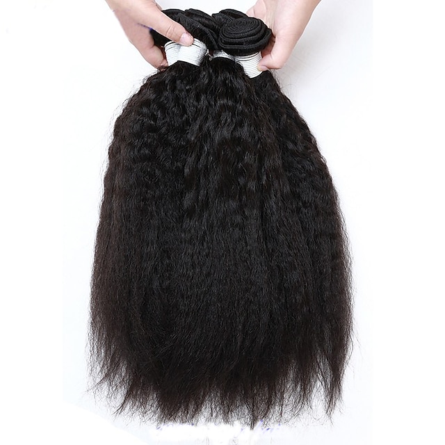  4 Bundles Peruvian Hair Kinky Curly Human Hair Natural Color Hair Weaves / Hair Bulk Human Hair Weaves Human Hair Extensions