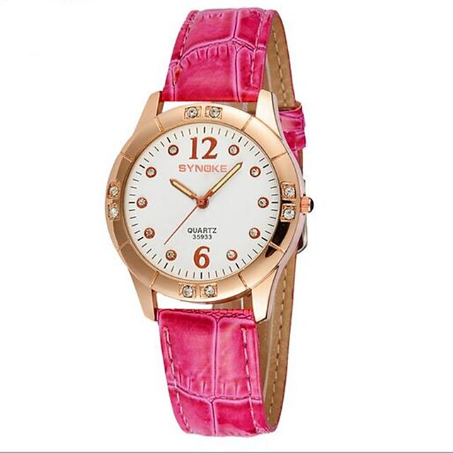  SYNOKE Damen Uhr Modeuhr Simulierter Diamant Uhr Quartz Japanischer Quartz Leder Rot / Rosa / Lila Armbanduhren für den Alltag Analog Schwarz Purpur Rosa