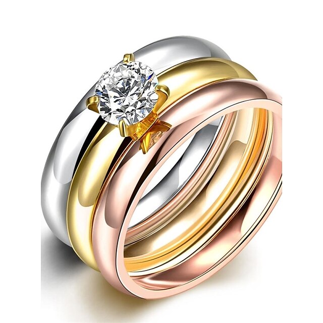  3 יחידות טבעת הטבעת טבעת הצהרה זירקונה מעוקבת מפלגה חתונה קזו'אל זירקון זירקוניה מעוקבת מצופה כסף מוזהב ורד לבן זהב ורד / ציפוי זהב / טבעת חברות