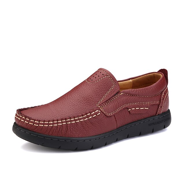  Mulheres Tênis Loafers de couro Sem Salto Pele Conforto Primavera / Outono Vermelho / Preto