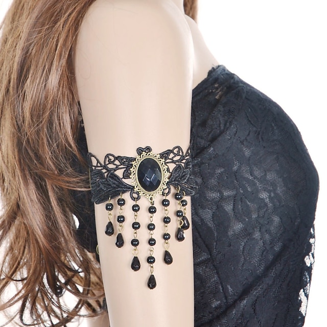  Gothic Style Black / White Lace  Flower Anklet Bracelet Armcuffs for Lady Body Jewelry Summer Beach