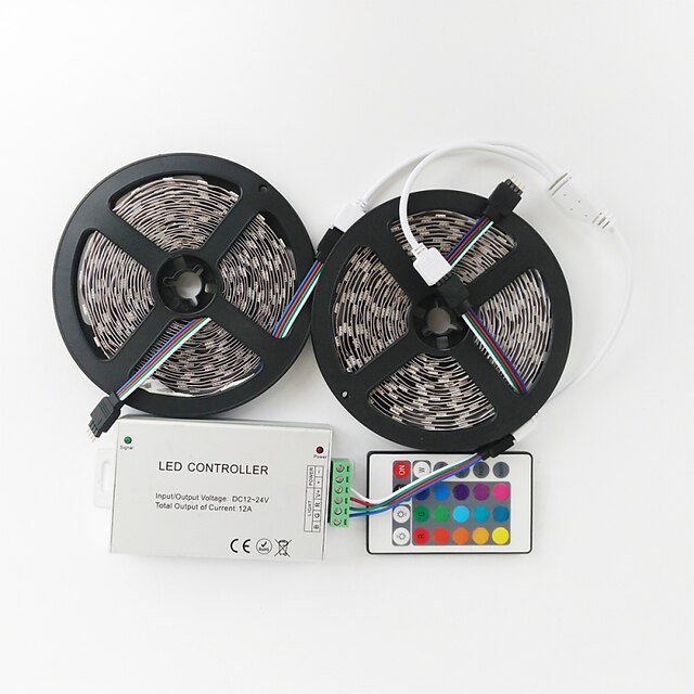  z®zdm 2x5m 144w 600x5050 SMD RGB LED-lamppu nauhat 1bin2 signaalilinjan ir24 rauta ohjain (DC12V 12a)