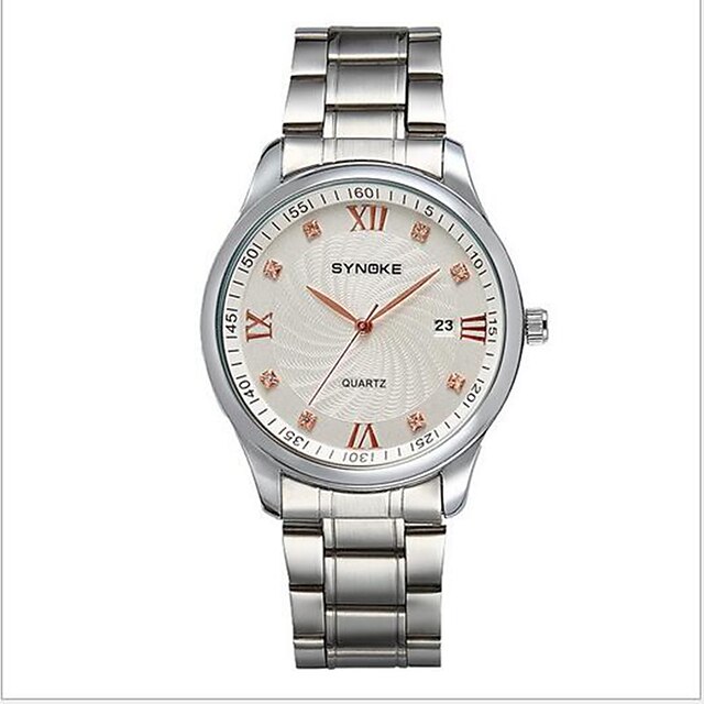  SYNOKE Herrn Armbanduhr Quartz Japanischer Quartz Kalender Armbanduhren für den Alltag Edelstahl Band Silber