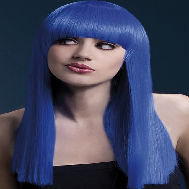  Synthetische Perücken Glatt Stil Kappenlos Perücke Blau Synthetische Haare Damen Perücke Mittlerer Länge