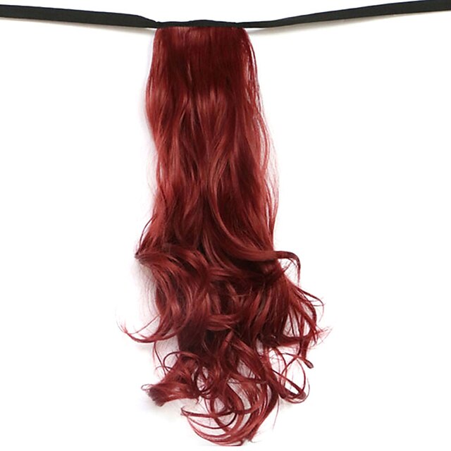  vague d'eau brun moyen synthétique du type bandage queue de cheval perruque de cheveux rouge (color118)