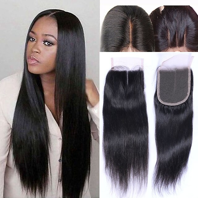  Brazilian Hair 4x4 Closure Straight / Classic Free Part / Middle Part / 3 Part Swiss Lace Human Hair Daily