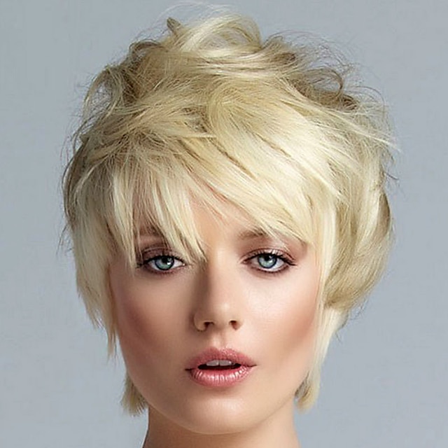 Synteettiset peruukit Suora Suora Peruukki Lyhyt Vaaleahiuksisuus Synteettiset hiukset Naisten Vaaleahiuksisuus