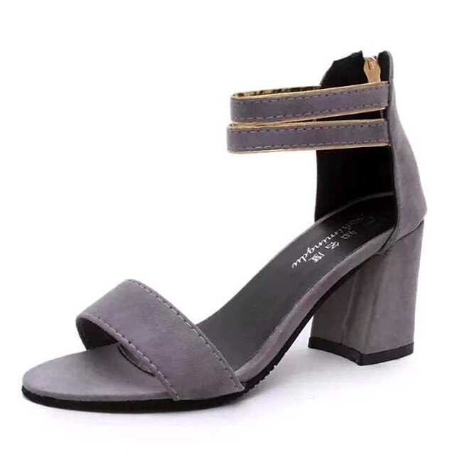  נעלי נשים-סנדלים-פליז-עקבים-שחור / אפור-שטח / קז'ואל-עקב עבה