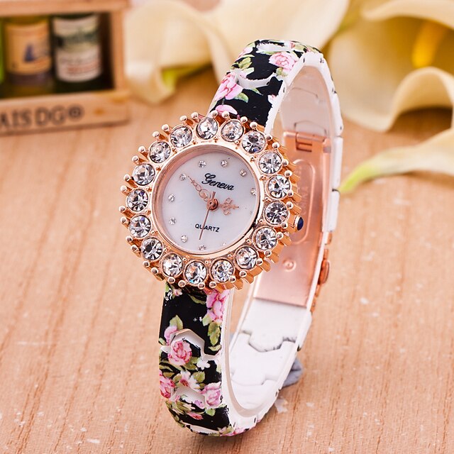  Women's Wrist Watch Quartz Black / White / Blue Imitation Diamond Analog Flower Simulated Diamond Watch Fashion - White Black Purple One Year Battery Life / Tianqiu 377