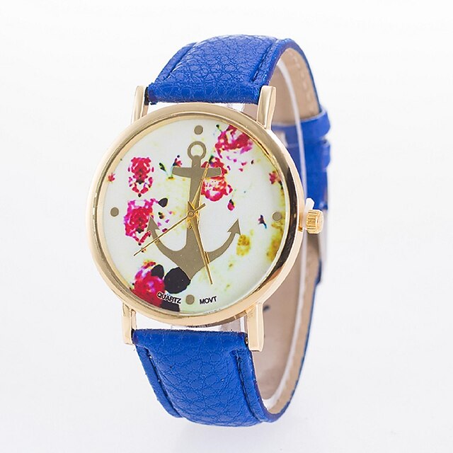  Damen Uhr Modeuhr Quartz Gestepptes PU - Kunstleder Schwarz / Weiß / Blau Armbanduhren für den Alltag Analog Blume Weiß Schwarz Rot