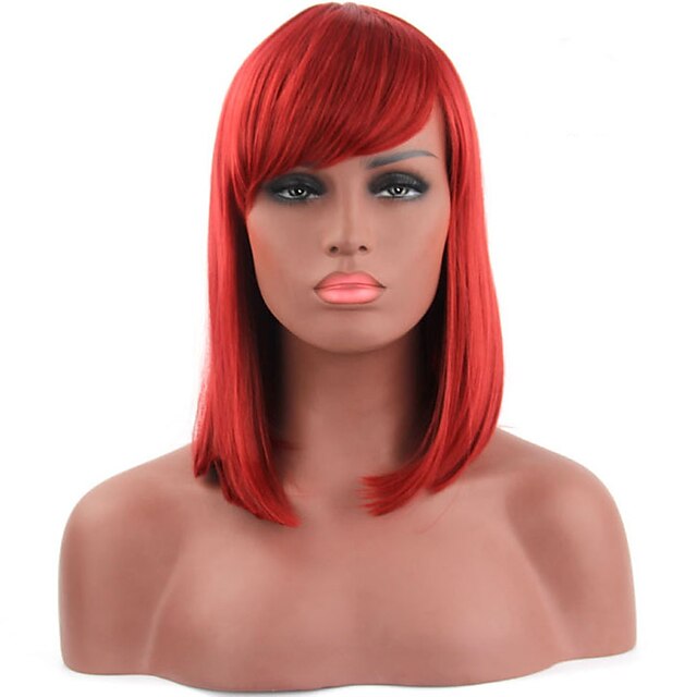  Perruque Synthétique Droit Droite Perruque Court Rouge Cheveux Synthétiques Femme Rouge