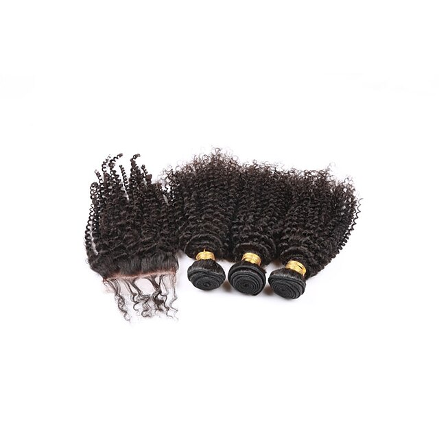  Cabelo Brasileiro Kinky Curly Weave Curly Cabelo Virgem Trama do cabelo com Encerramento Tramas de cabelo humano Extensões de cabelo humano