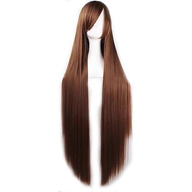  פאות קוספליי פאות סינתטיות ישר ישר תספורת אסימטרית פאה ארוך חום שיער סינטטי בגדי ריקוד נשים שיער טבעי חום
