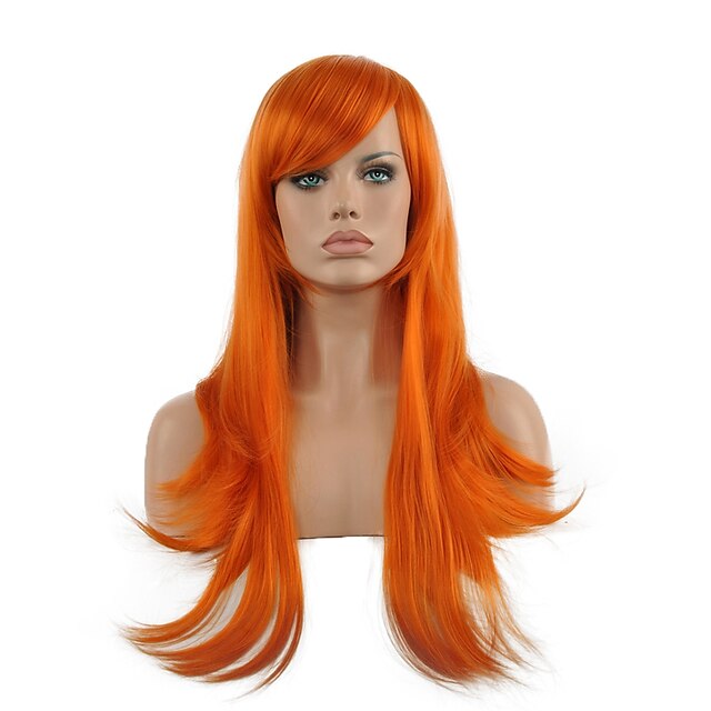  Perruque Synthétique Droit Droite Perruque Long Orange Cheveux Synthétiques Femme Rouge