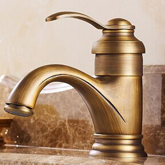  Antique Centerset Ceramic Valve Single Handle One Hole Antique Brass, Bathroom Sink Faucet