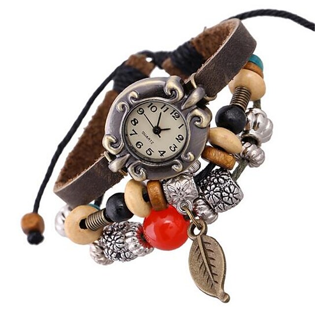  Damen Uhr Modeuhr Armband-Uhr Digital Leder Braun Analog Böhmische Braun
