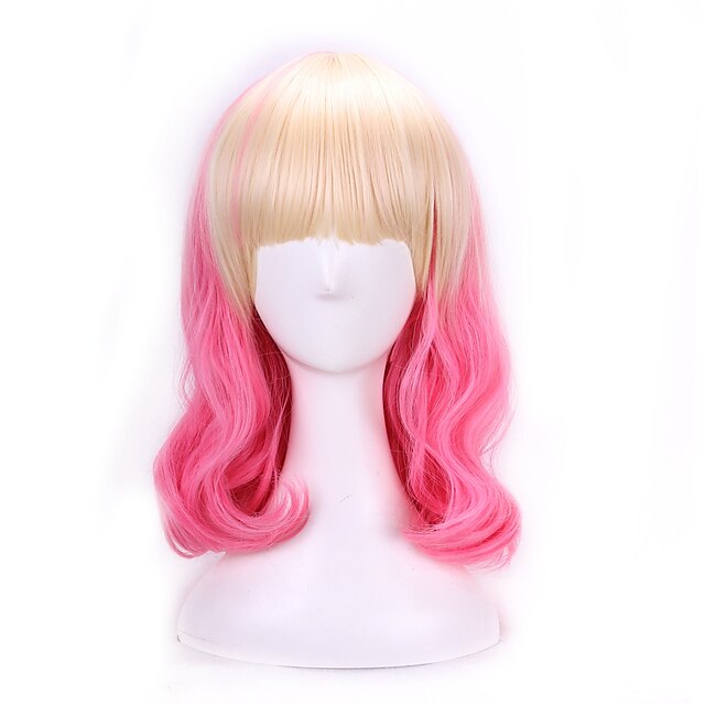  40 cm harajuku anime cosplay wigs party wave curly synthetic hair wigs halloween costume pink blonde ombre wigs peruca Halloween