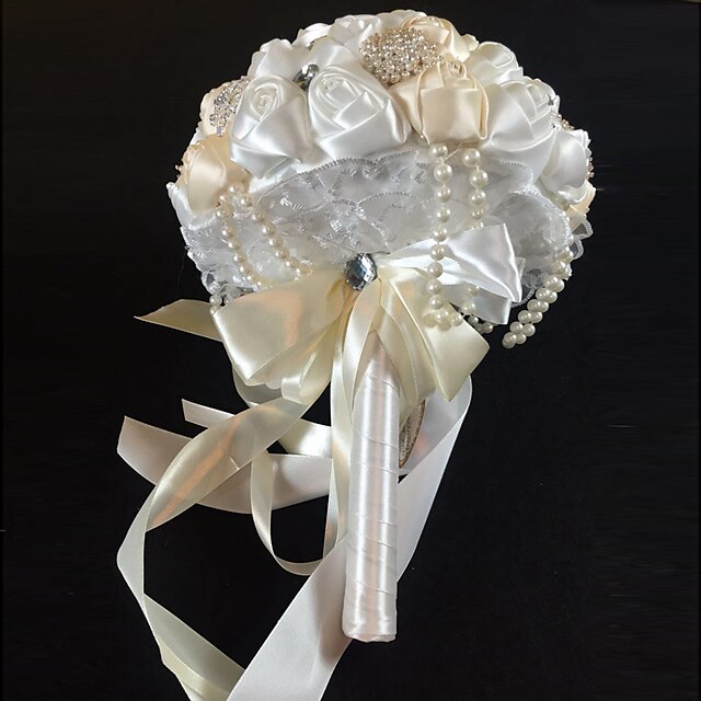  Fleurs de mariage Bouquets Mariage Perle / Strass / Soie 23cm