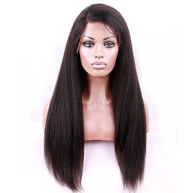  Human Hair Lace Front Wig Straight Yaki Wig 130% Density Natural Hairline African American Wig 100% Hand Tied Women's Short Medium Length Long Human Hair Lace Wig