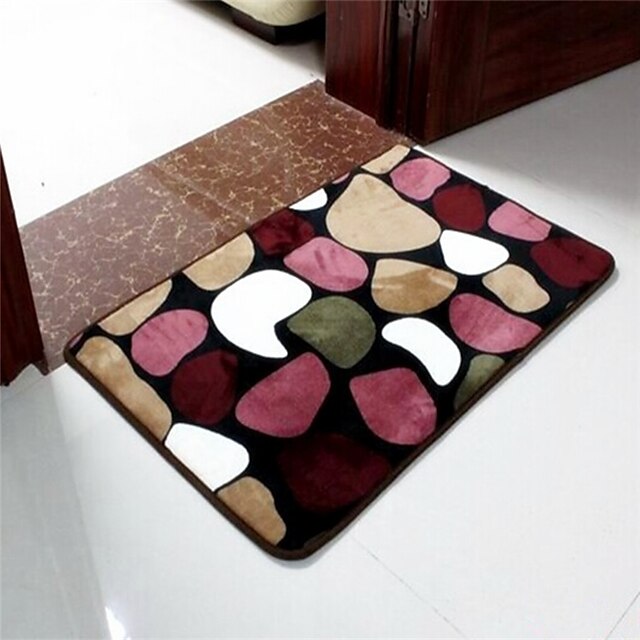  Bath Mats Red Rectangle Floral Casual Coral Velve