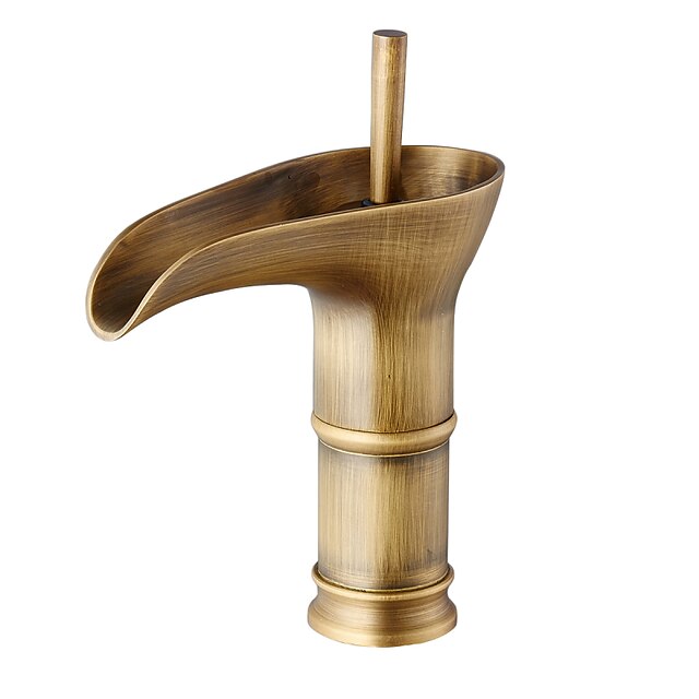 Håndvasken vandhane - Vandfald Antik Bronze Centersat Enkelt håndtag Et HulBath Taps / Messing