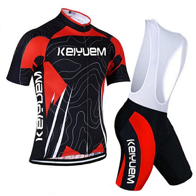  KEIYUEM Men's Women's Short Sleeve Cycling Jersey with Bib Shorts Coolmax® Mesh Silicon Bike Jersey Bib Tights Padded Shorts / Chamois Breathable 3D Pad Quick Dry Back Pocket Sweat-wicking Sports