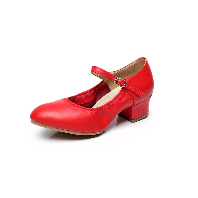  Mujer Moderno Cuero Tacones Alto Interior Exterior Hebilla Tacón Cuadrado Negro Rojo 1 