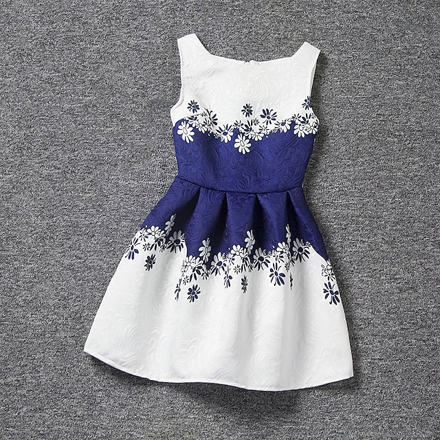  Děti Dívčí Šaty Bez rukávů Tisk Květinový Polyester Léto Bílá