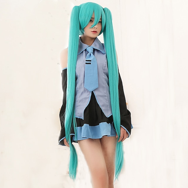  Cosplay  Wig Synthetic Wig Cosplay Wig Miku Straight Straight With 2 Ponytails L Part Wig Long Blue Synthetic Hair Women‘s With Bangs Vocaloid Blue Halloween Wig