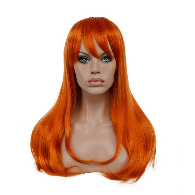  syntetisk parykk cosplay parykk rett rett parykk lang oransje syntetisk hår kvinners røde