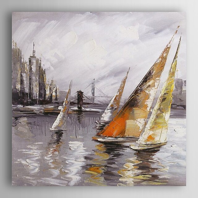  Hand Painted Oil Painting Landscape Ship Near Harbour I with Stretched Frame 7 Wall Arts®